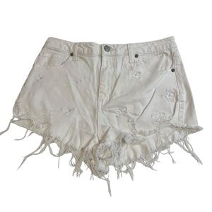 y2k eunia white high rise star embroidered distressed shorts medium